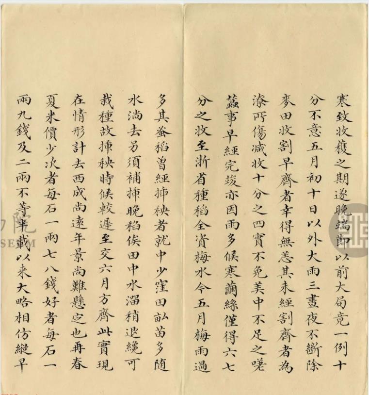 梁詩正小楷《奏報田禾糧價情形折》